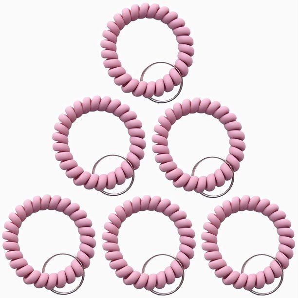 Pack of 6 Plastic Wrist Key Coil Spring Key Chain Stretchable Spiral ...