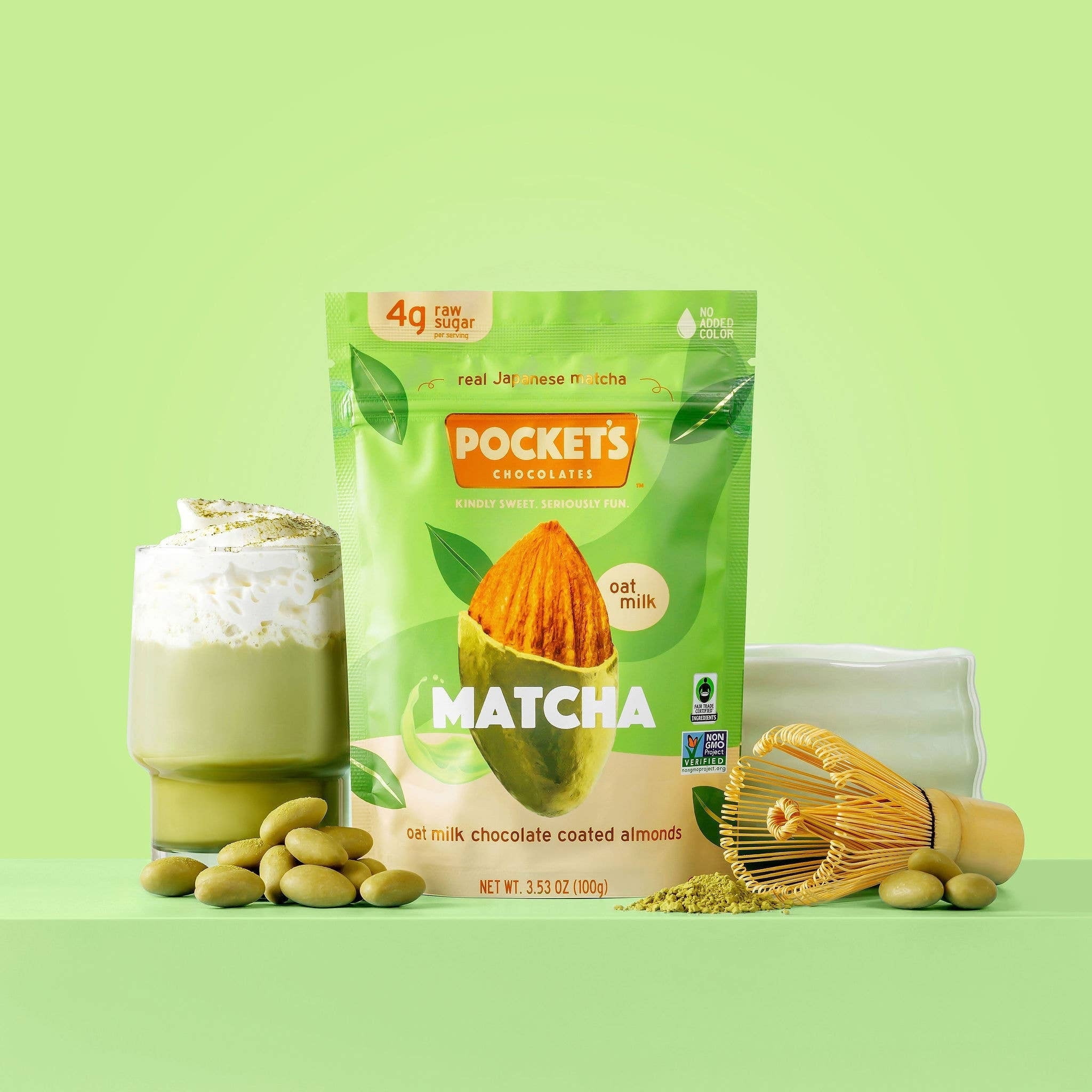 Pack of 6) Pocket Latte Choco Nuts Matcha Chocolate Coated Almonds
