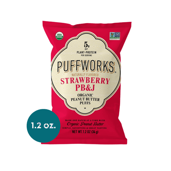 (Pack of 6), Puffworks Organic Strawberry PB&J Puffs, 1.2 oz