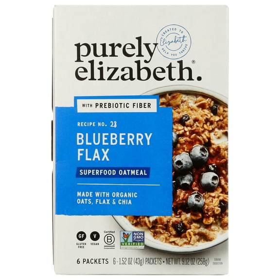 Pack of 6, Purely Elizabeth Blueberry Flax Superfood Oatmeal, 9.12 oz