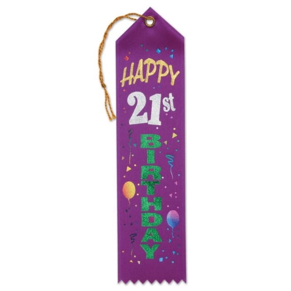 Beistle Happy 21st Birthday Award Ribbons - 8" - Purple - Set of 6