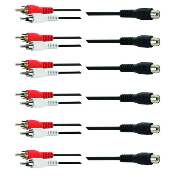 (Pack of 6) RCA Phono Y Splitter Leads Audio Splitting Split Cable 2 Male to 1 Female