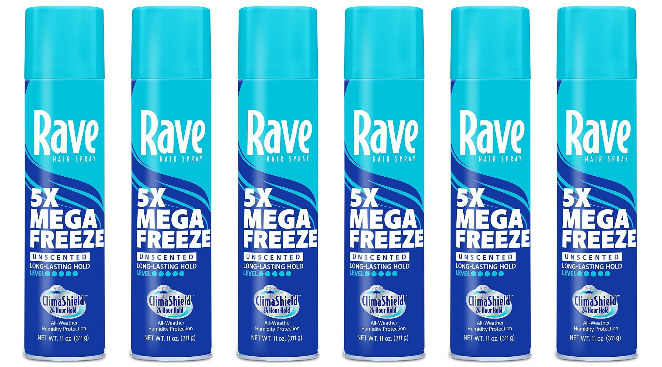 Pack of 6 RaveÂ® 5x Freeze Ultimate Hold Unscented Hairspray 11 oz. Can