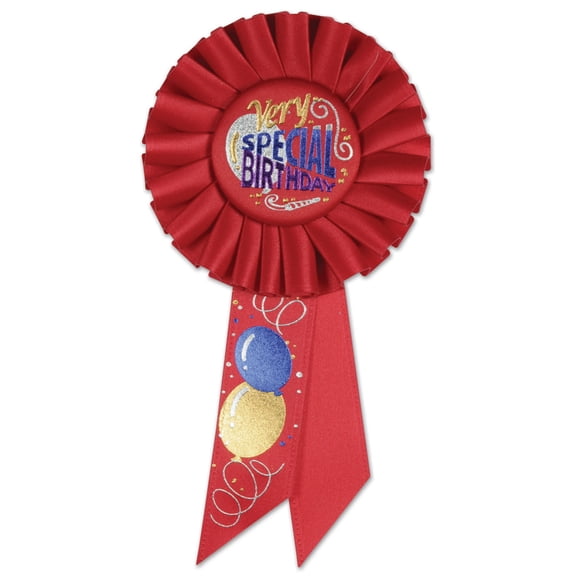 Beistle Pack of 6 Red Very Special Birthday Party Celebration Rosette Ribbons 6.5"