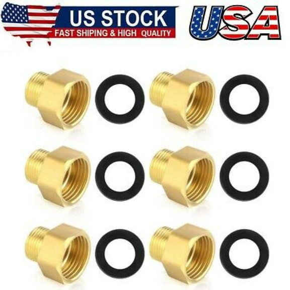 Pack of 6 Reducer 1/2 to 3/8 Inch, Brass Reducer Adapter with 6 Rubber Seals