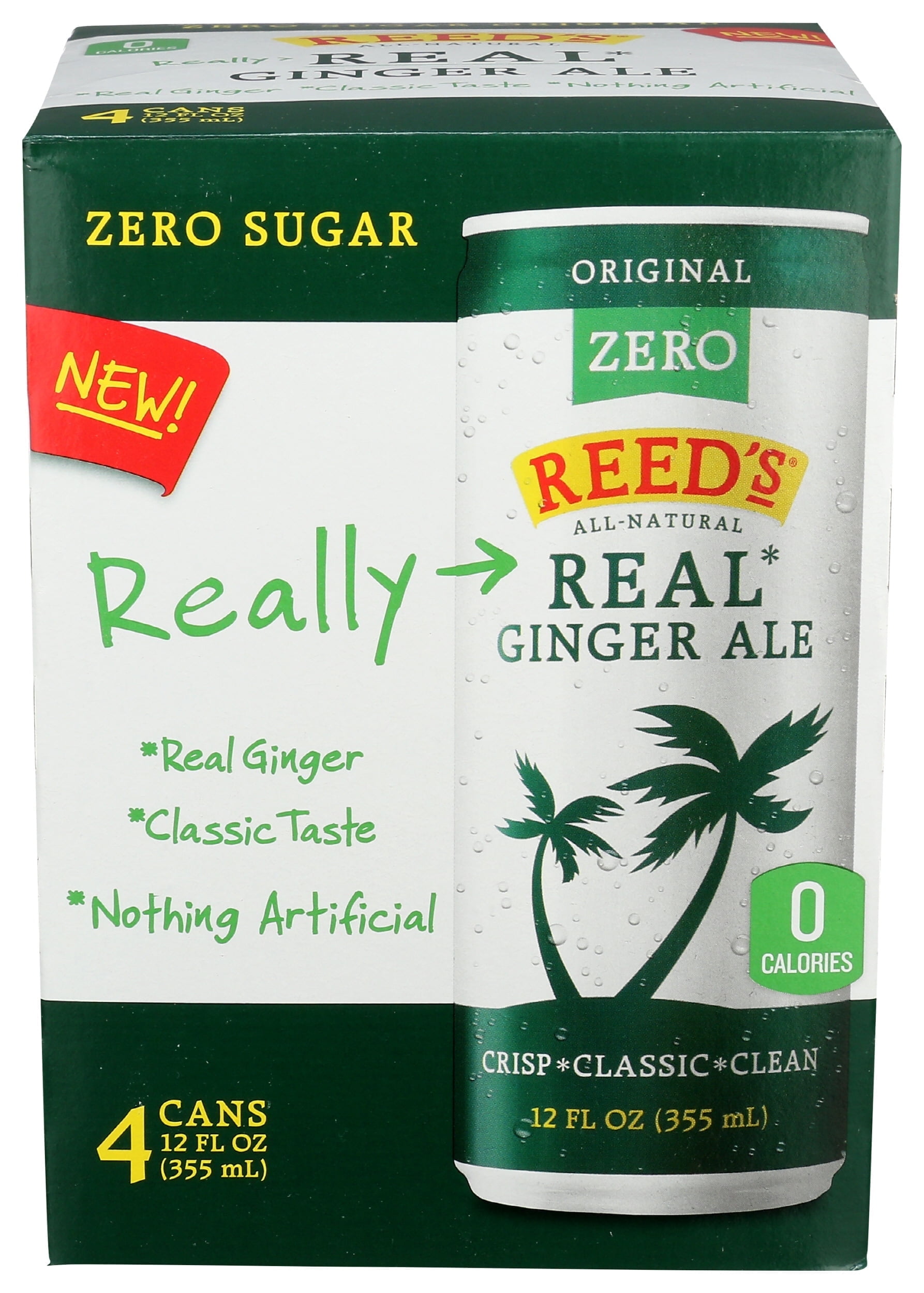 (Pack of 6) Reed's Zero Sugar Ginger Ale Soda, 12 fl oz