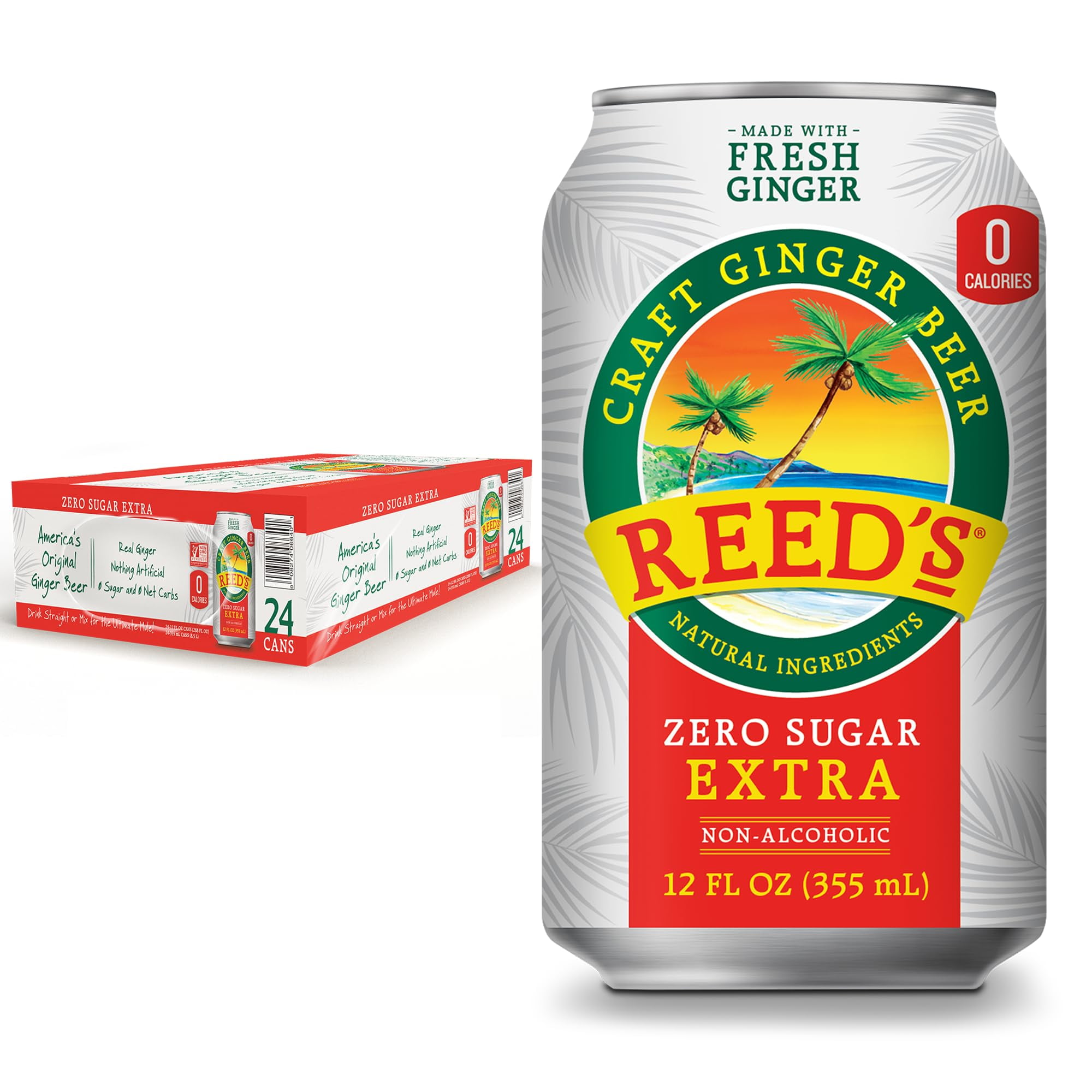 (Pack of 6) Reeds Soda 4-Pack Ginger Extra Zero 48 Fo