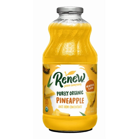 Pack of 6, Renew Juice Company Purely Organic Pineapple Juice, 32 fl oz