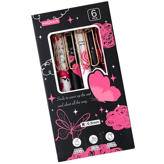 Pack of 6 Retractable Gel Pen 0.5MM Tip Quick Drying Smooth Writing for Adult Noting Journaling