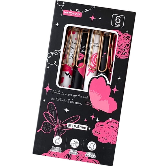 Pack of 6 Retractable Gel Pen 0.5MM Tip Quick Drying Smooth Writing for Student Noting Journaling