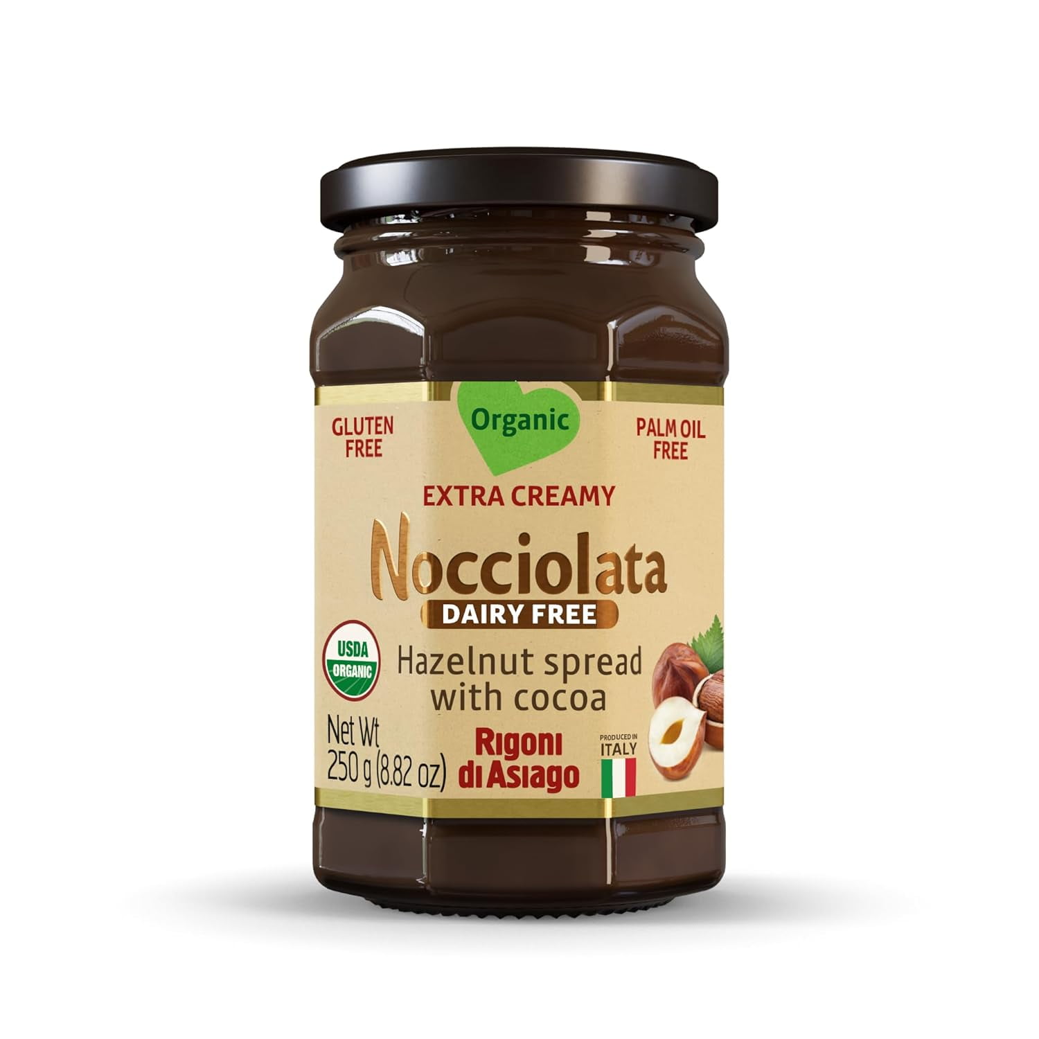 Pack of 6, Rigoni Nocciolata Organic Hazelnut Spread with Cocoa, 8.82 oz