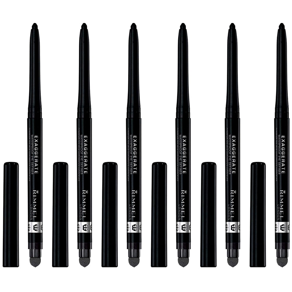 Pack of (6) Rimmel Exaggerate Waterproof Eye Definer Black 0.009 Ounces