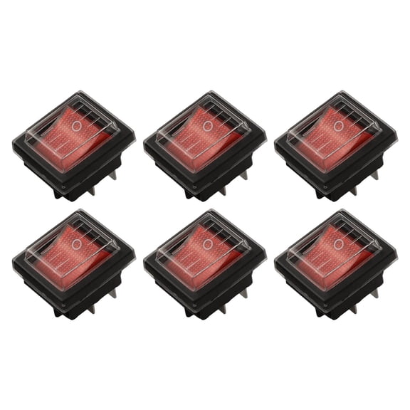 Pack of 6 Rocker Switch 4-Pin with Cover Red Illuminated Waterproof Boat Switch