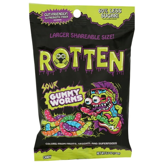 (Pack of 6) Rotten Gummy Worms Sour Share Size 5.3 Oz