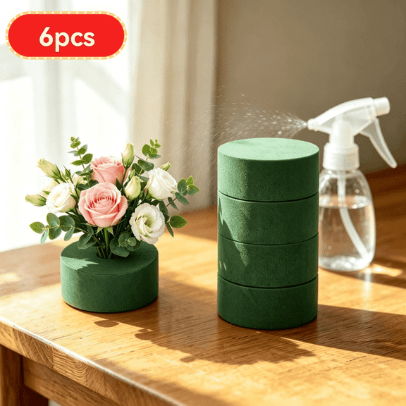 6Pack Round Floral Foam Blocks (3" X 1.5"),Styrofoam Block, for Fresh & Artificial Flowers, Dry & Wet Green Foam for Flower Arrangements