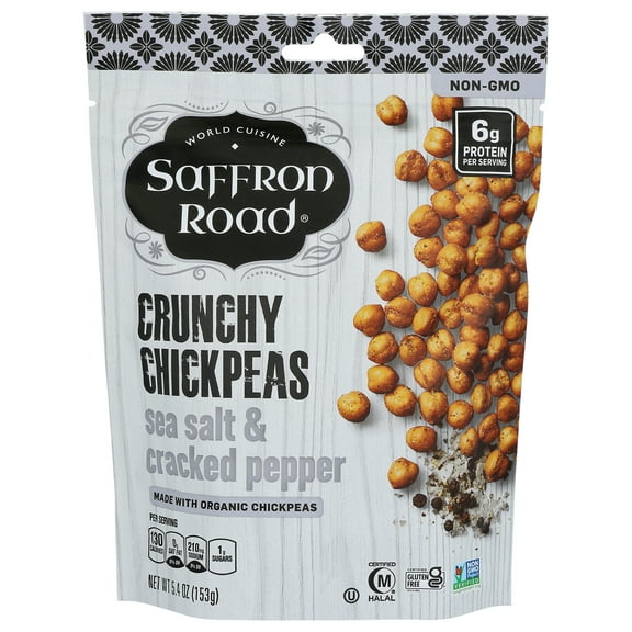 Pack of 6, Saffron Road Sea Salt & Cracked Pepper Crunchy Chickpeas, 5.4 oz