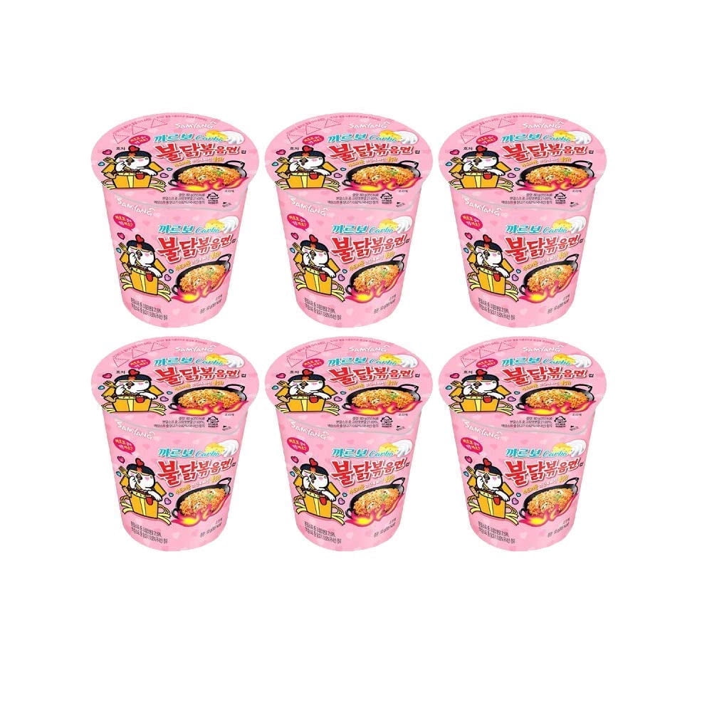 Pack of 6 Samyang Buldak Carbonara Chicken Roasted Stir Fried Ramen Cup Noodles 3.7 oz