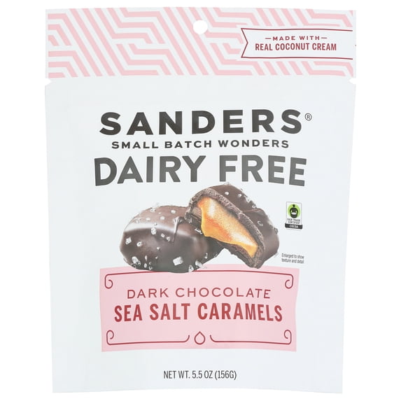 (Pack of 6), Sanders Dairy Free Dark Chocolate Sea Salt Caramels, 5.5 oz