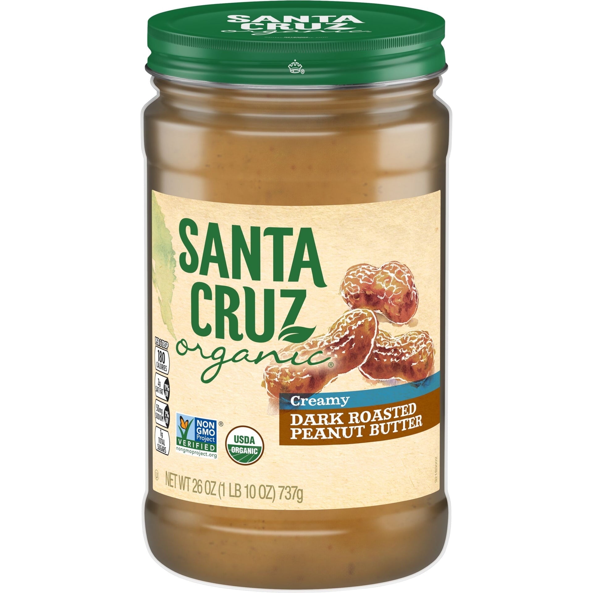 (Pack of 6), Santa Cruz Organic Creamy Dark Roasted Peanut Butter, 26 oz