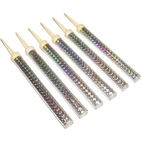 Party Inc Silver Sparkling Candles, Birthday and Wedding, Set of 6