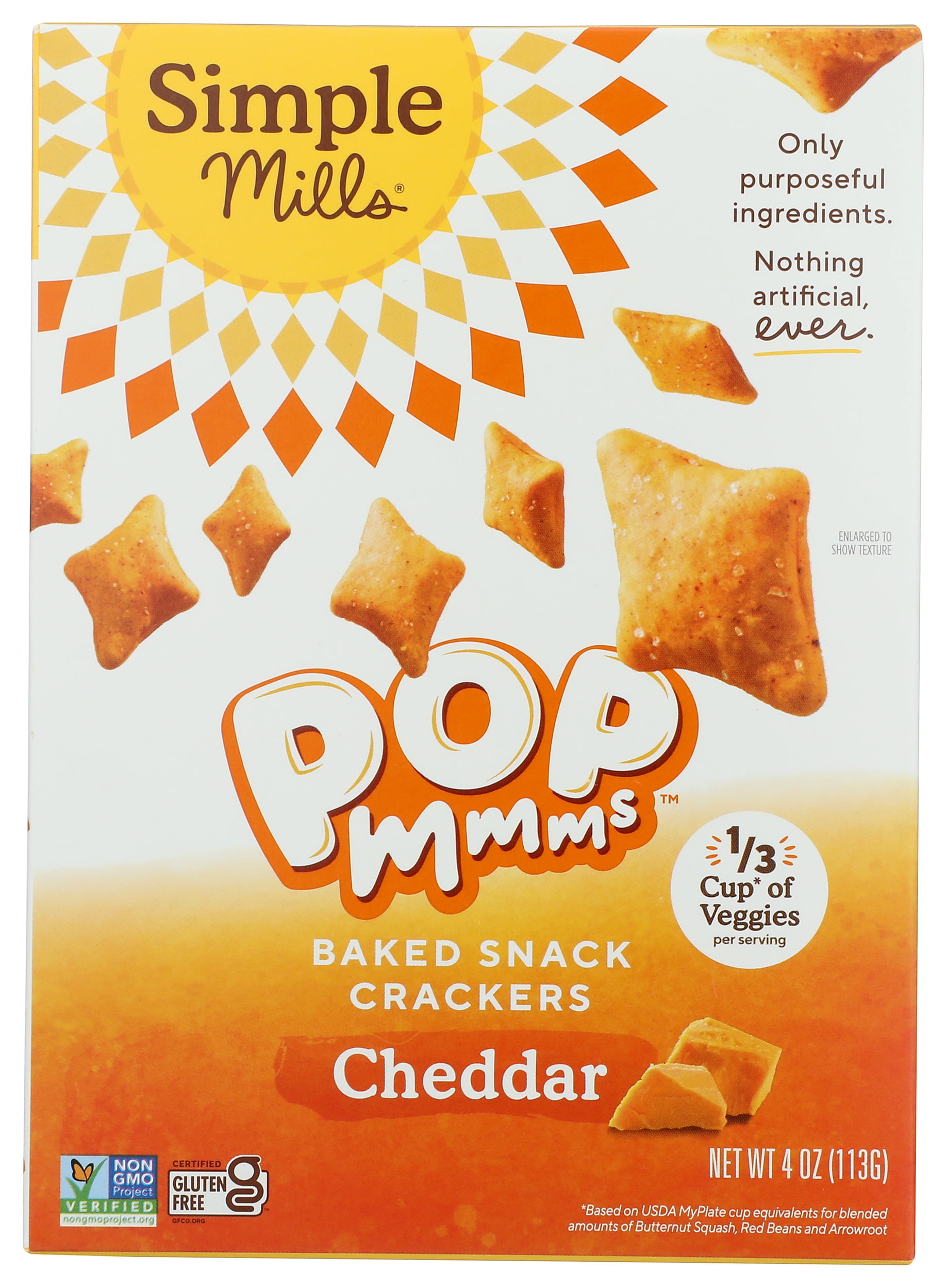 Pack of 6, Simple Mills Cheddar Pop Mmms Baked Snack Crackers, 4 oz