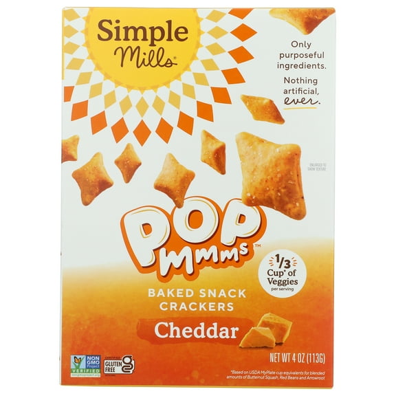 Pack of 6, Simple Mills Cheddar Pop Mmms Baked Snack Crackers, 4 oz
