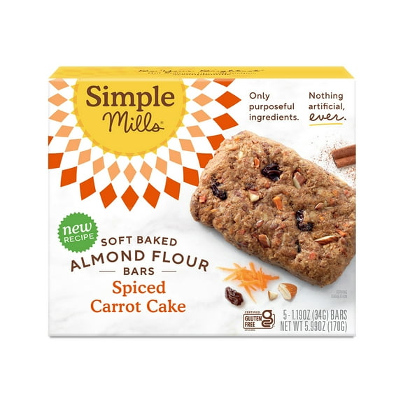 Pack of 6, Simple Mills Spiced Carrot Cake Soft Baked Bars, 5.99 oz