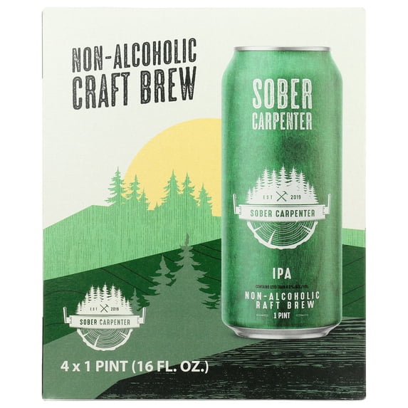 (Pack of 6), Sober Carpenter West Coast IPA Non Alcoholic Craft Beer, 64 fl oz