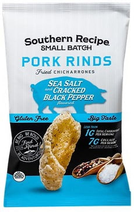(Pack of 6) Southern Recipe Pork Rinds Sea Salt & Cracked Black Pepper Fried Chicharrones, 4oz
