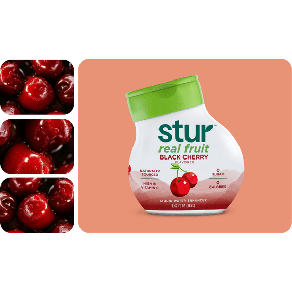 Pack of 6, Stur Black Cherry Liquid Water Enhancer, 1.62 fl oz