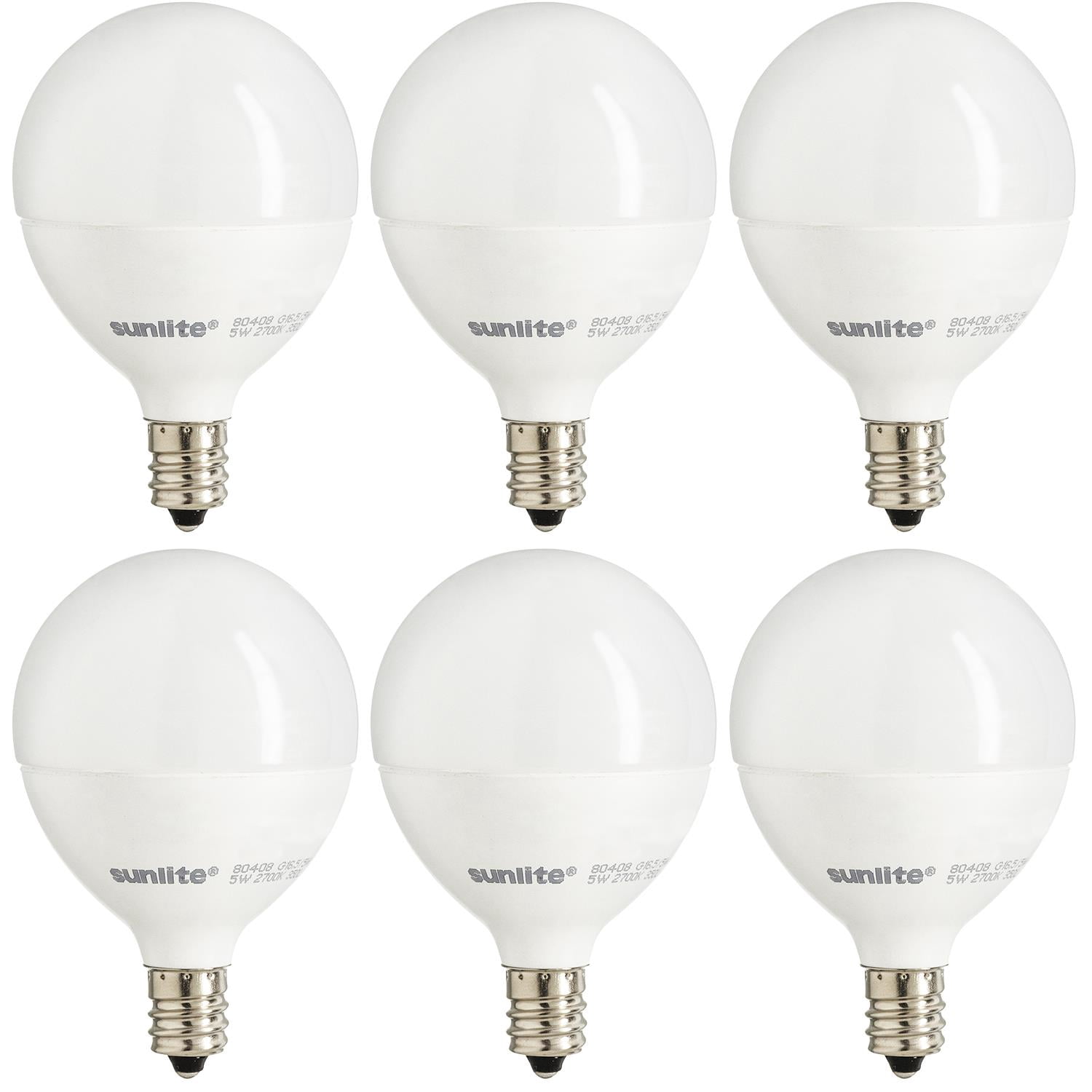 Pack of 6 Sunlite LED G16.5 Globe 5W (40W Equivalent) Light Bulb Candelabra (E12) Base, Warm White