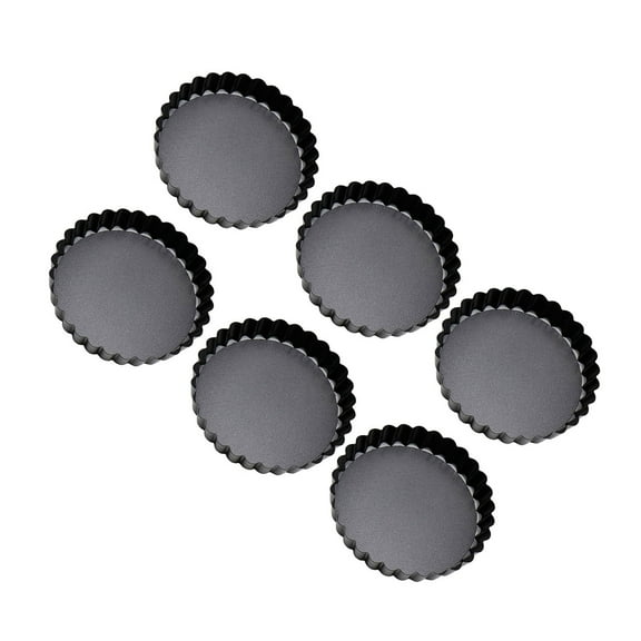 Pack of 6 Tart Pans Removable Bottoms Eggs Tart Molds Non Small Mold Set Carbon Steel for Baking