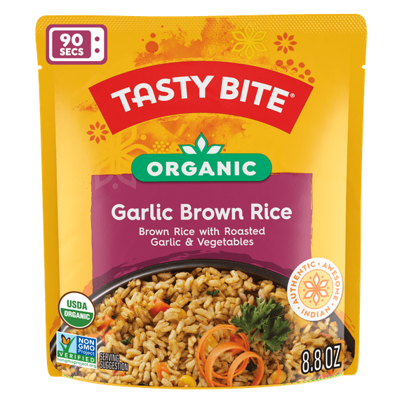 Pack of 6, Tasty Bite Garlic Brown Rice, 8.8 oz