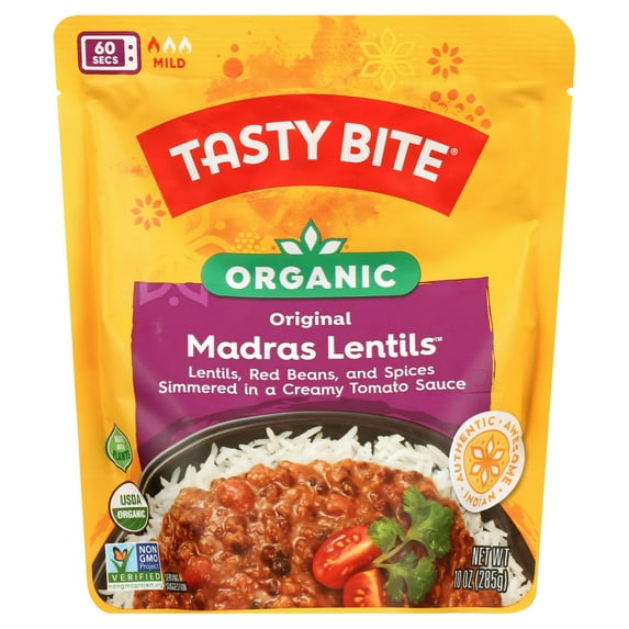 Pack of 6, Tasty Bite Organic Madras Lentils, 10 oz