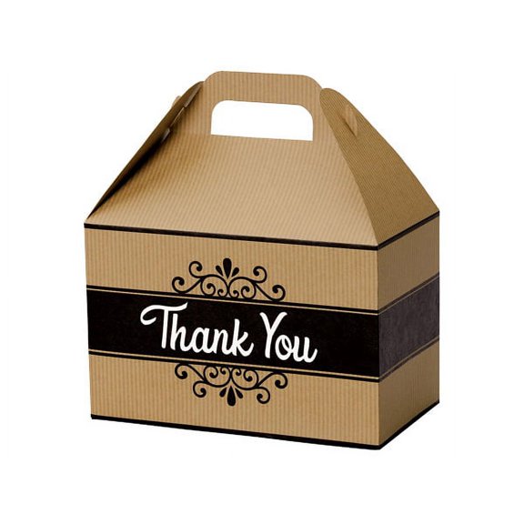 Pack of 6, Thank You Kraft Stripes Gable Boxes 8.5 x 4.75 x 5.5" for Unique Presentations & Food Packaging