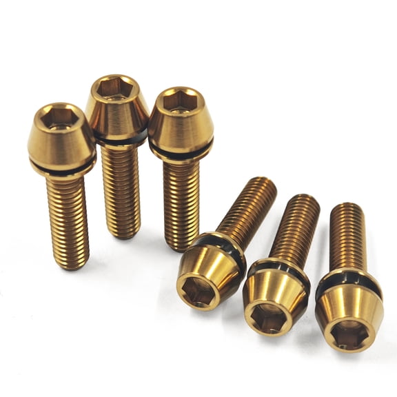 Pack of 6 Titanium Stem Bolt Kit, Allen Hex M5x16 18 20mm Tapered Head Screws with Washer for Bicycle Stem Parts