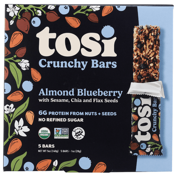 Pack of 6 Tosi Health Almond Blueberry Bars 5 Pack 5 oz