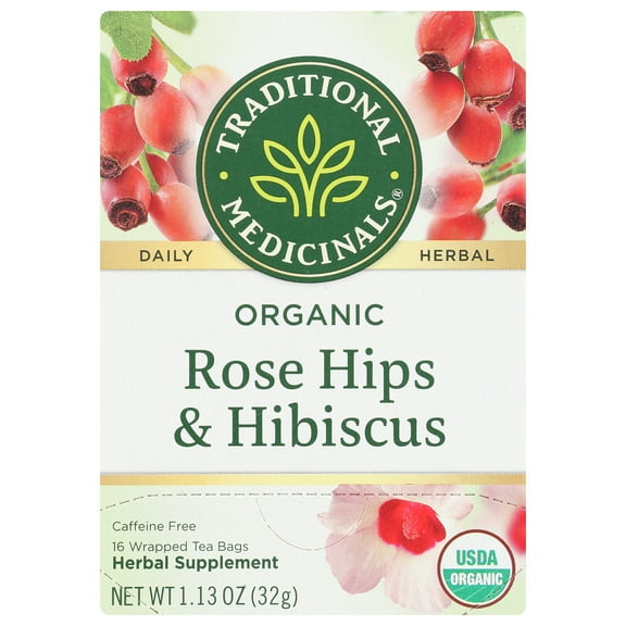 Pack of 6, Traditional Medicinals Rose Hips & Hibiscus Tea, 16 bg