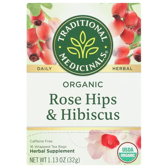 Pack of 6, Traditional Medicinals Rose Hips & Hibiscus Tea, 16 bg