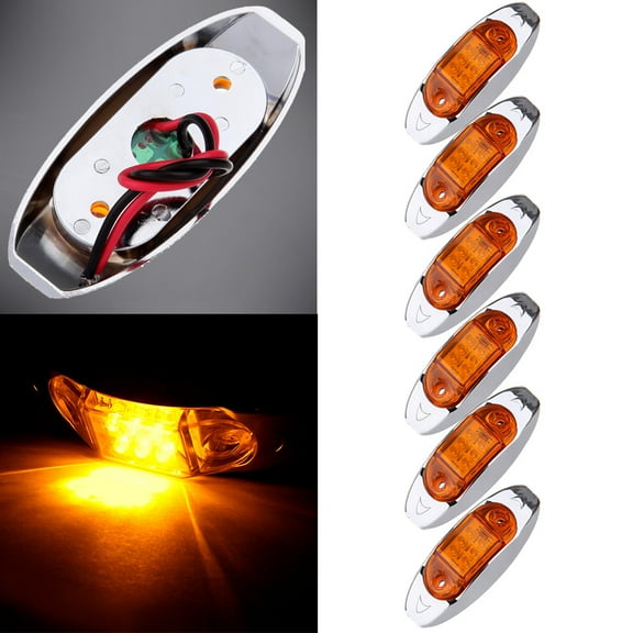Pack of 6 Trailer Truck RV 6 LED Light Universal Waterproof Oval Lens Side Marker Clearance Light Amber