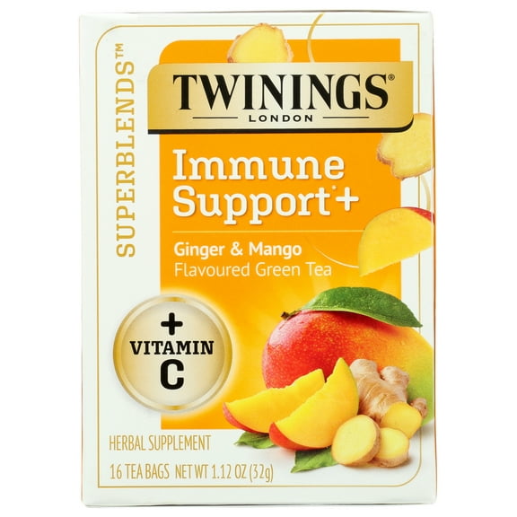 Pack of 6, Twining Tea Immune Support Ginger & Mango Green Tea, 16 bg - 1.12 oz