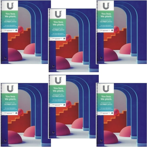 Pack of 6 - U Style 1-Subject College Ruled Spiral Notebook - Geometric (80 Sheets) Perforated for Easy Tear-Outs