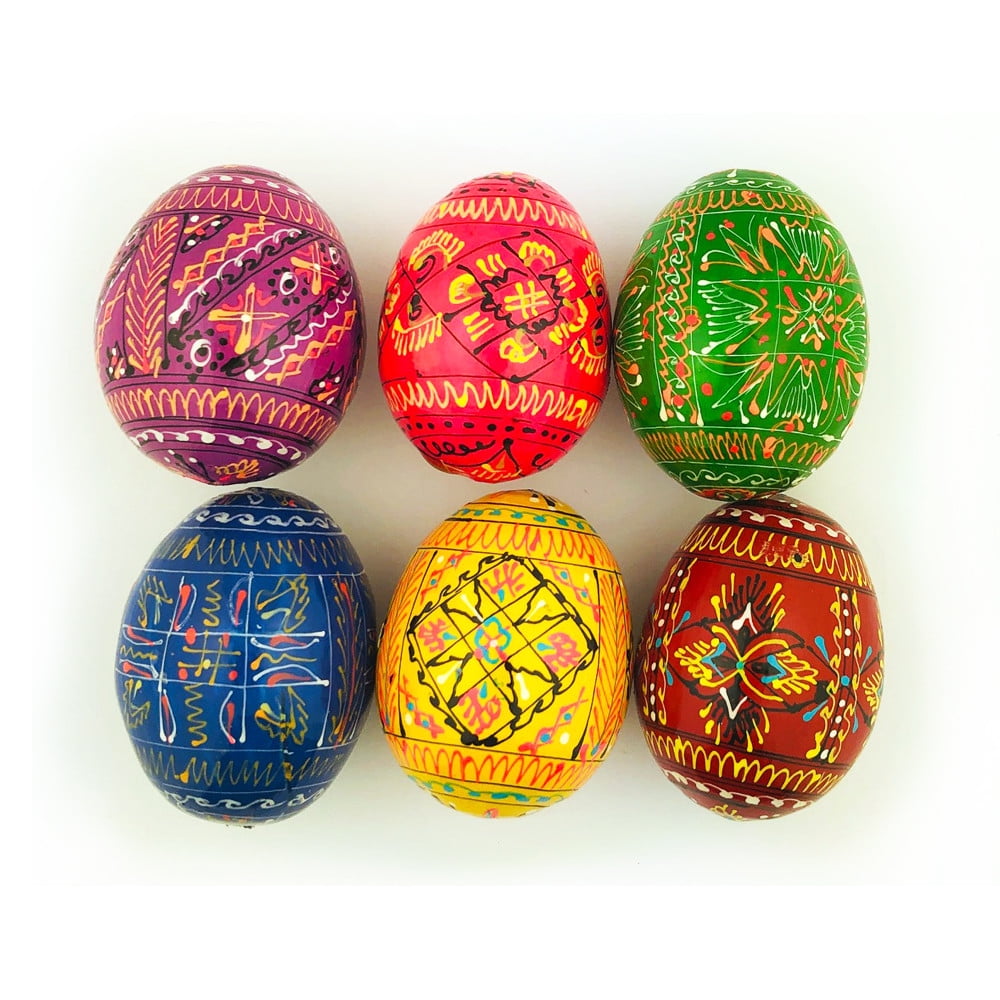 Pack of 6 Ukrainian Wooden Hand Painted Pysanki Pysanky Easter Eggs