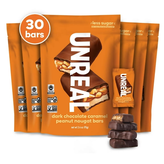(Pack of 6) Unreal Chocolate Bar Dark Caramel Peanut Nugget 3.4 Oz