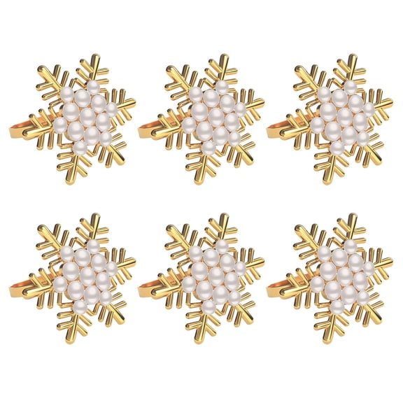 Pack of 6 Versatile Snowflake Napkin Rings Pearls Christmas Napkin Holders Elegant Table Adornment for Banquet