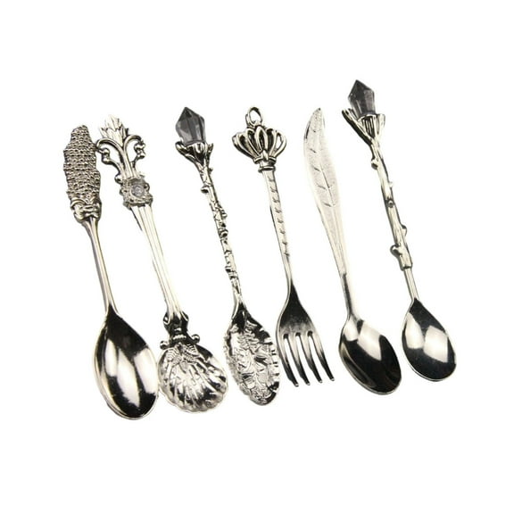 Pack of 6 Vintage Crystal Zincs Alloy Coffee Spoons Elegant Stirring Utensils