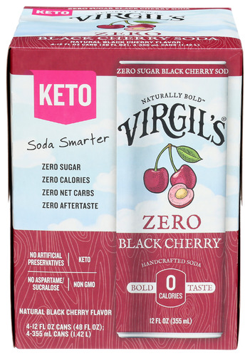 (Pack of 6) Virgil's Black Cherry Zero Sugar 4 Pack 48 Fo