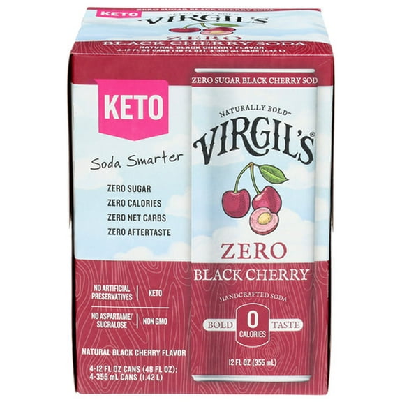 (Pack of 6) Virgil's Black Cherry Zero Sugar 4 Pack 48 Fo