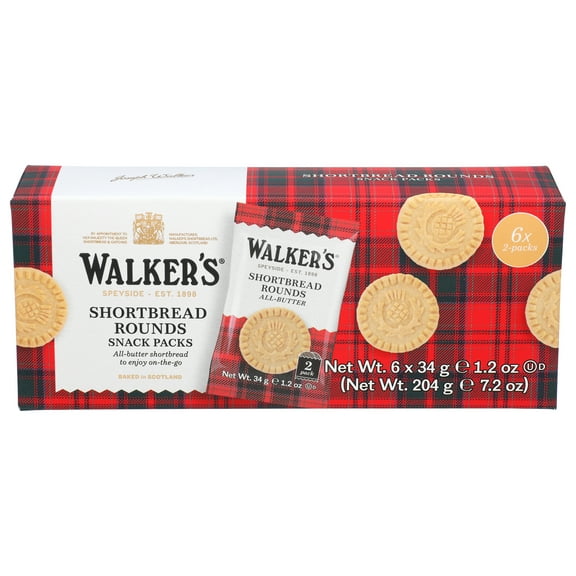 Pack of 6, Walkers Shortbread Rounds Snack Pack, 7.2 oz