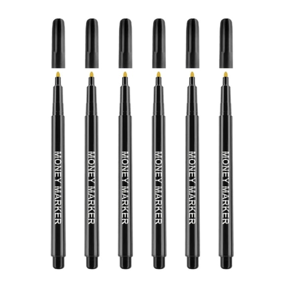 Pack of 6 Water Based Counterfeits Detection Pens Perfect for Bills Checks Quick Drying Ink Portable Plastic Design
